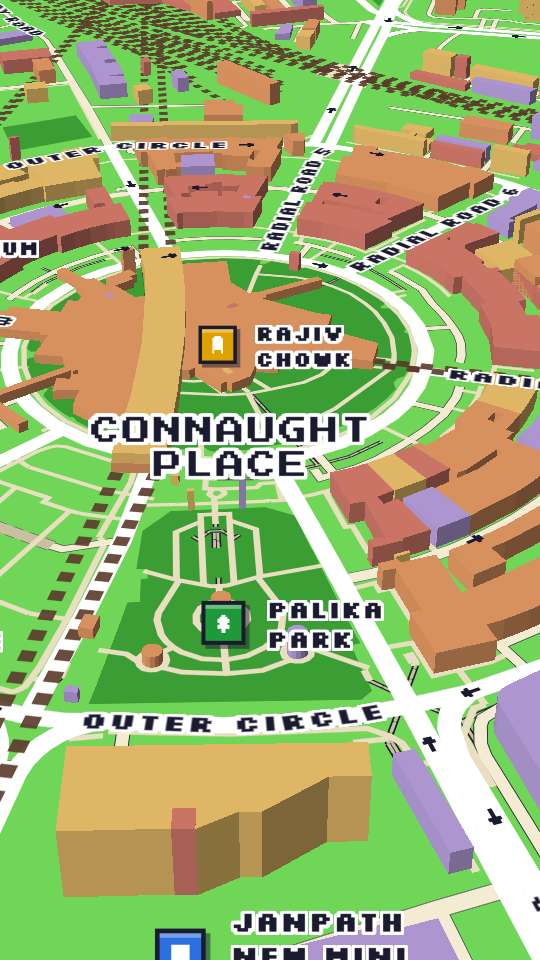 Bitland theme: Connaught Place, New Delhi in 8-bit style