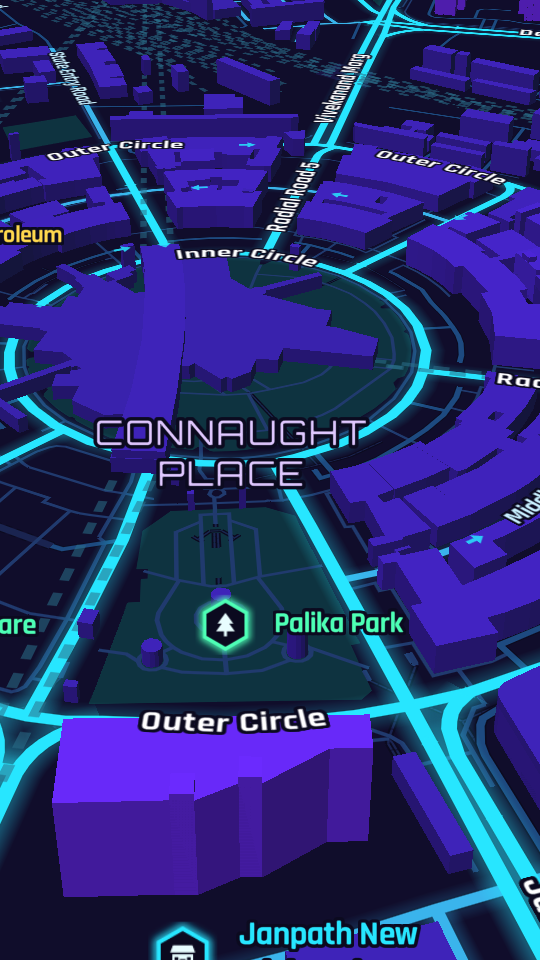 Neon Drift theme: Connaught Place, New Delhi in neon blue